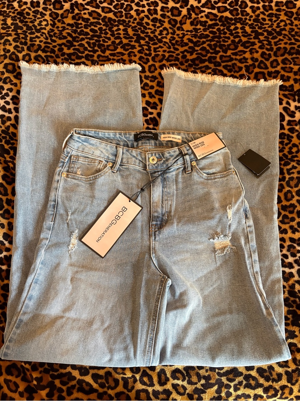 BCBGeneration Light Wash Distressed Wide-Leg Jeans